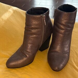 JustFab Shimmering Bronze Ankle Booties